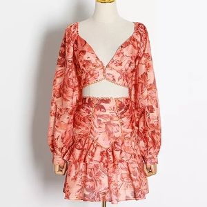 NWT Orange Floral Women Two Piece Set